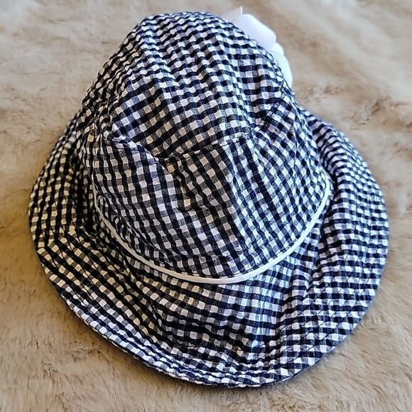 JANIE AND JACK NAVY AND WHITE GINGHAM PRINT SUN HAT BONNET, SIZE 2T-3T - Picture 2 of 6